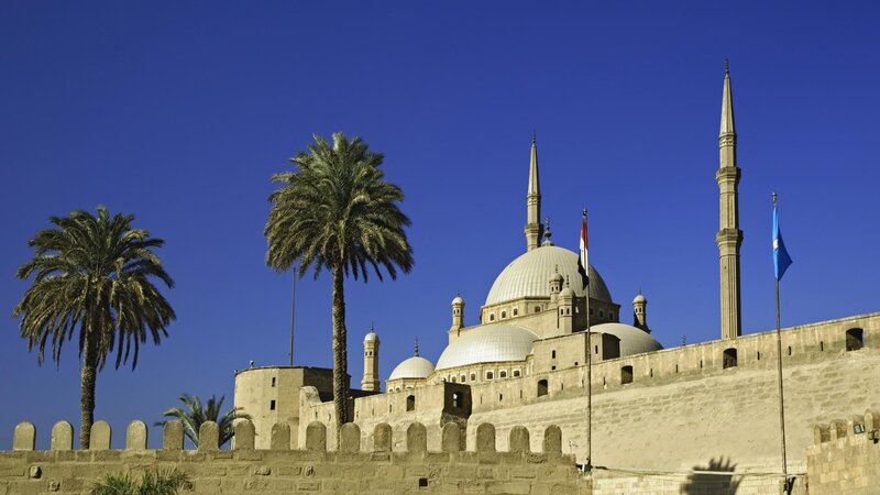 Mosque with Domes and Minarets — Blue, Serene