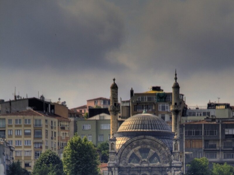 Mosque with Domes and Minarets — Gray, Overcast