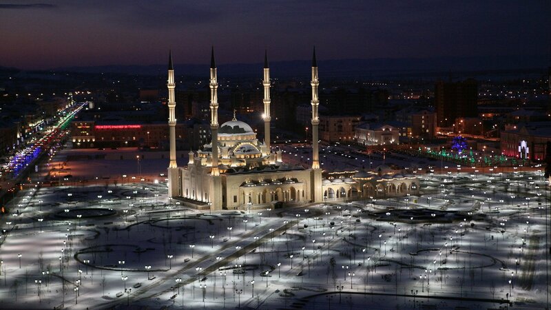 Mosque with Four Minarets — White, Serene, Night