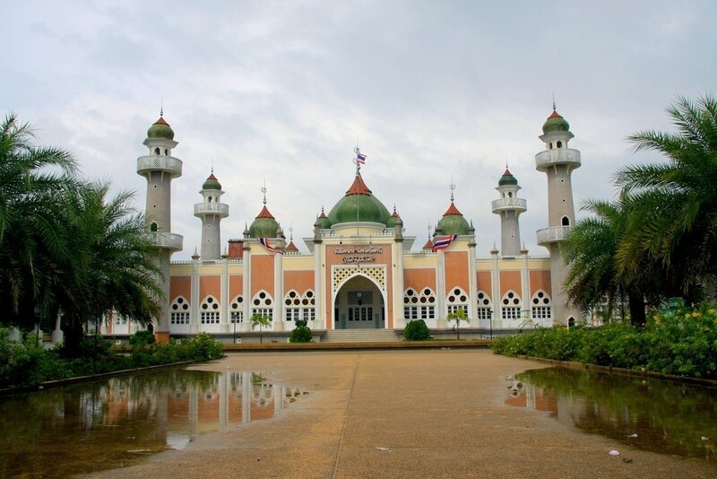 mosque with green domes