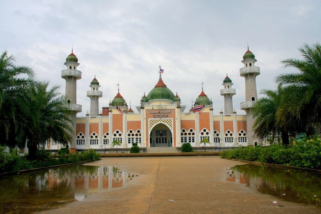 mosque with green domes