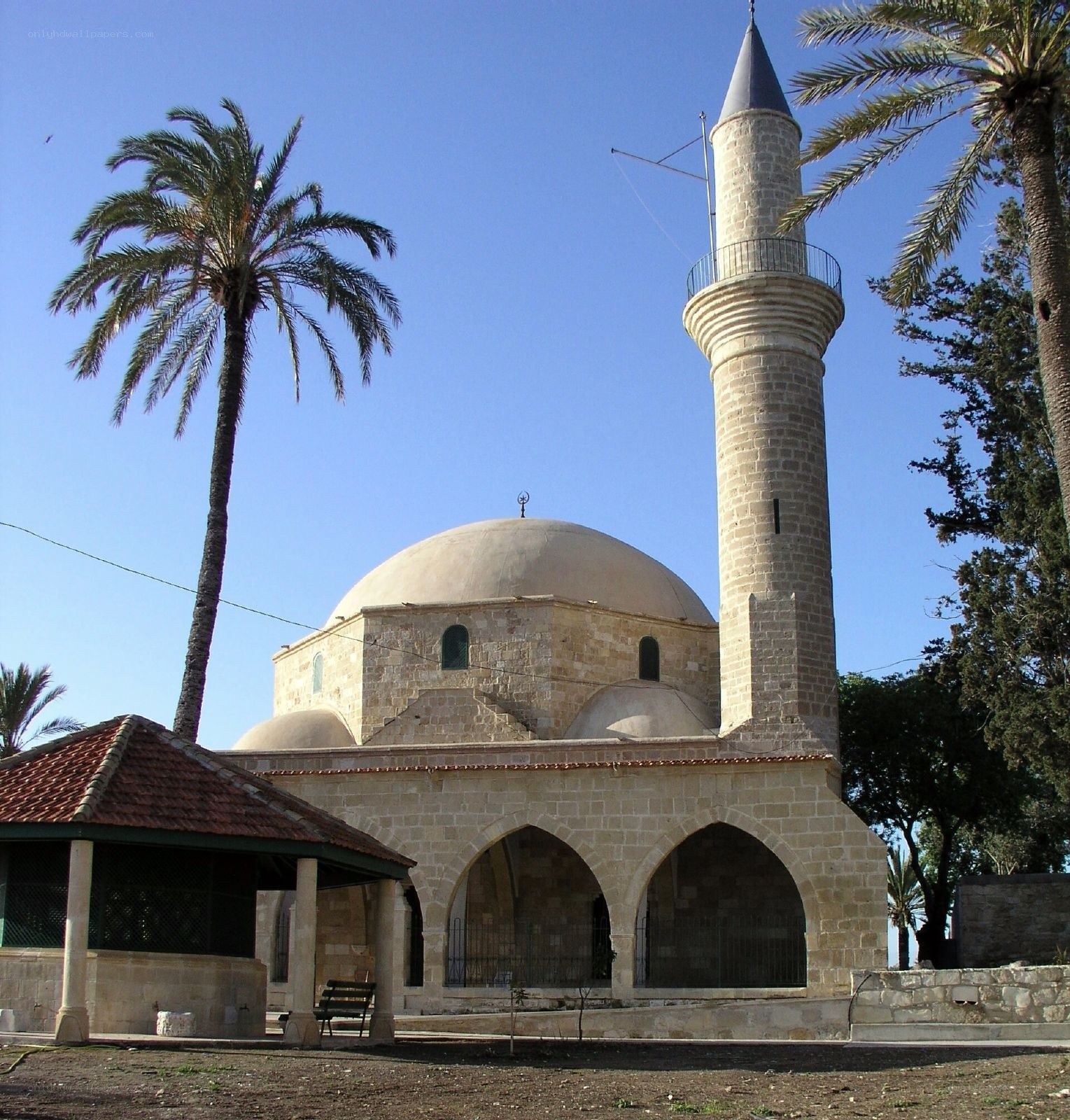 Mosque with minaret and dome