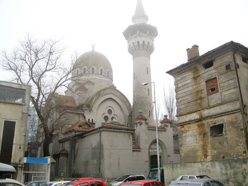 mosque with minaret and dome