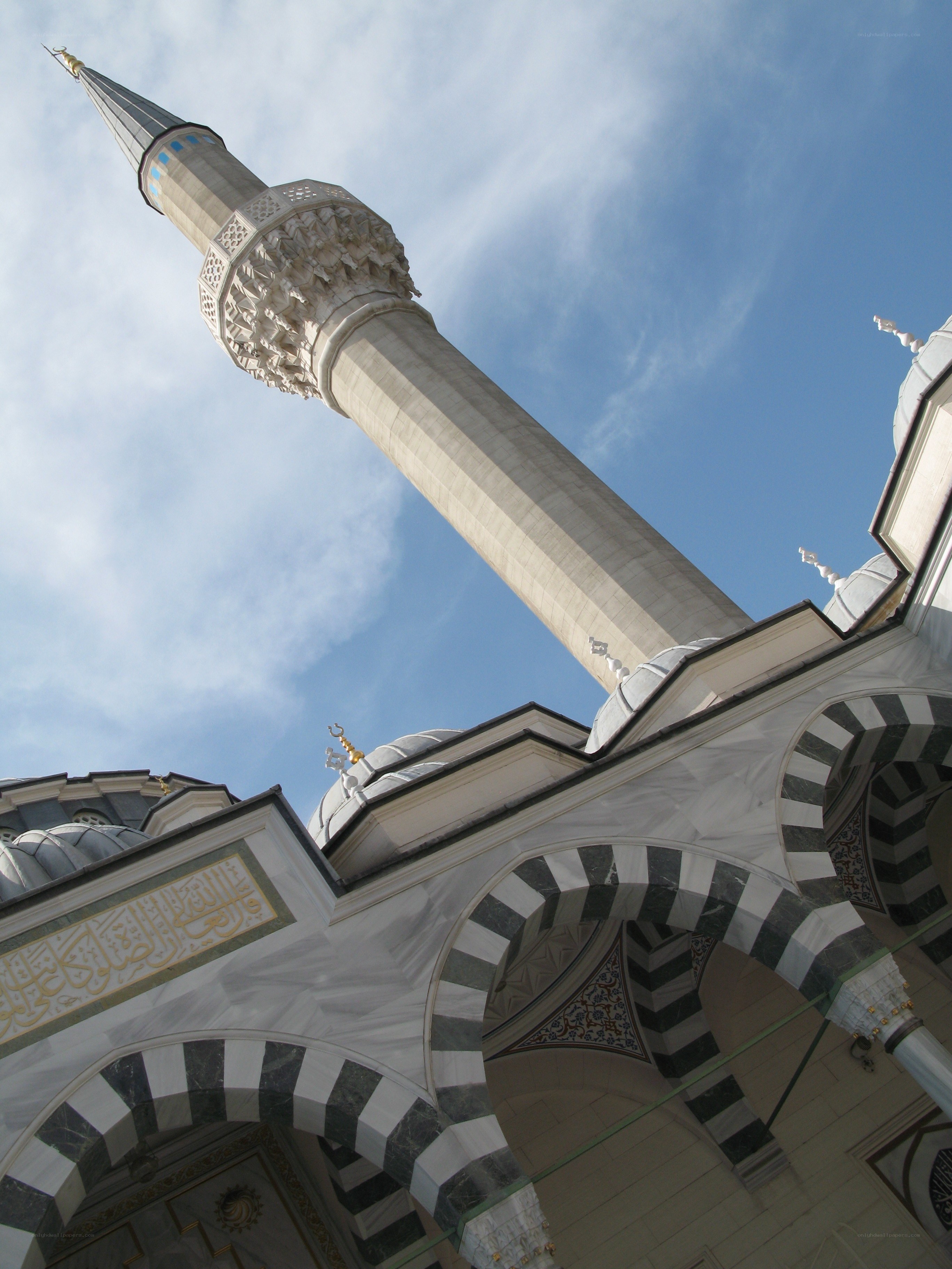 Mosque with minaret and domes