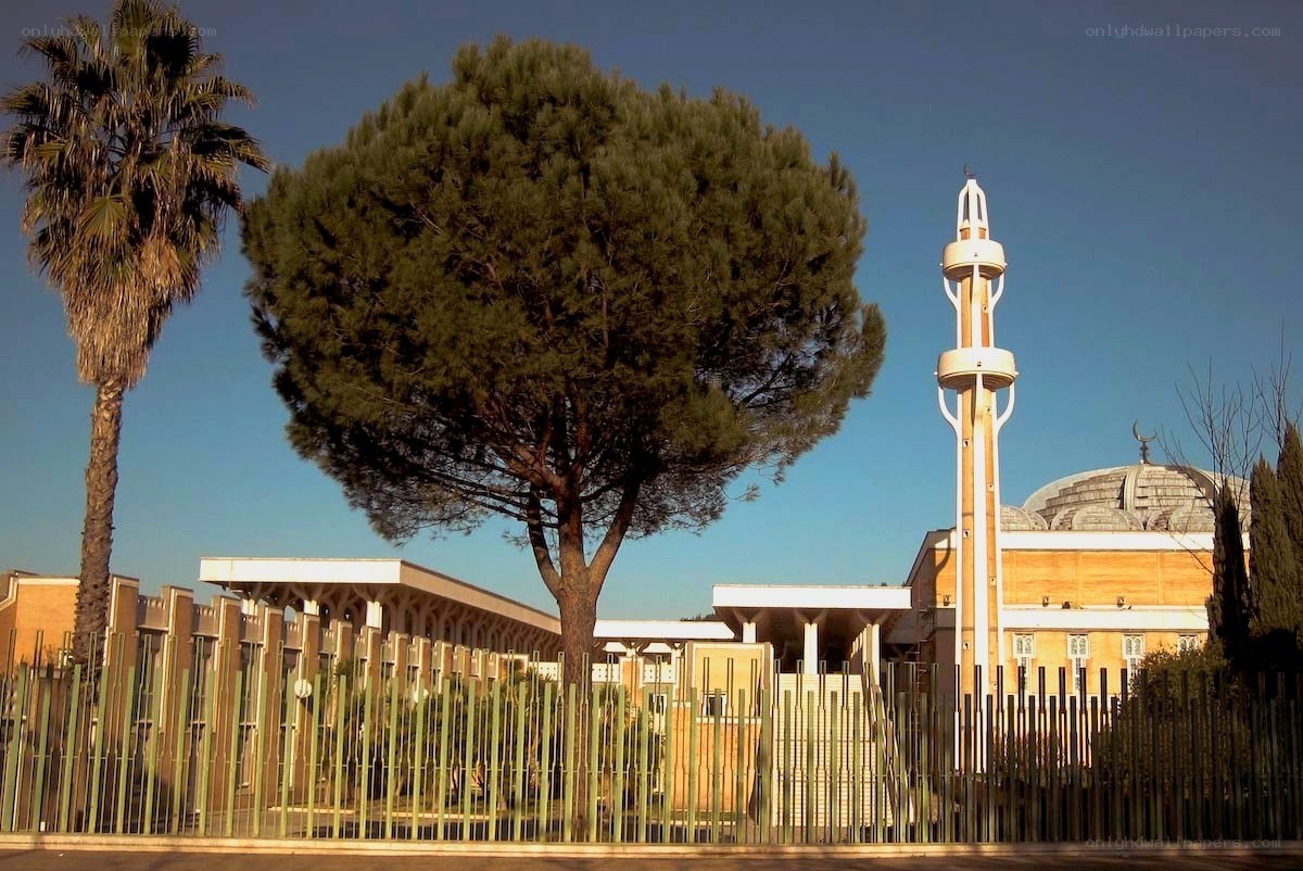 Mosque with minaret and trees