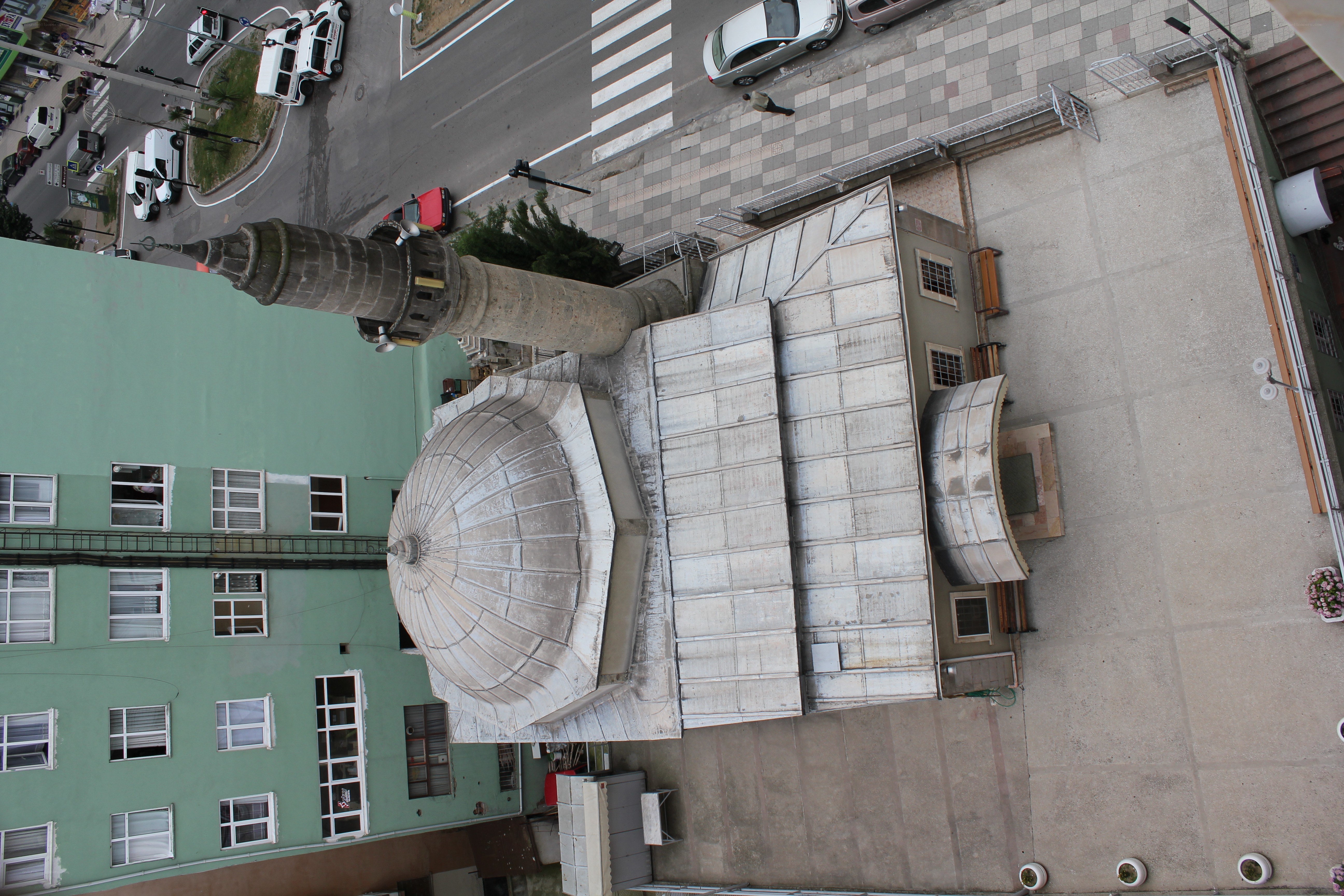 Mosque with minaret from above