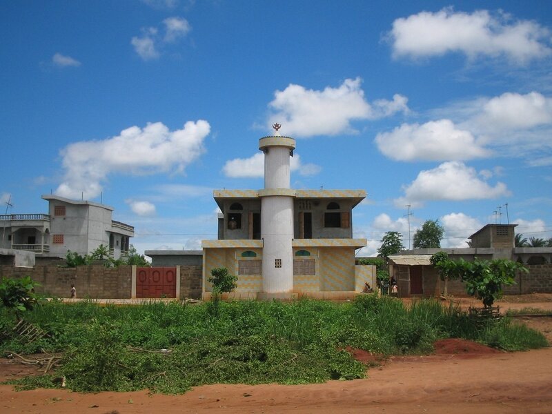 Mosque with minaret in village