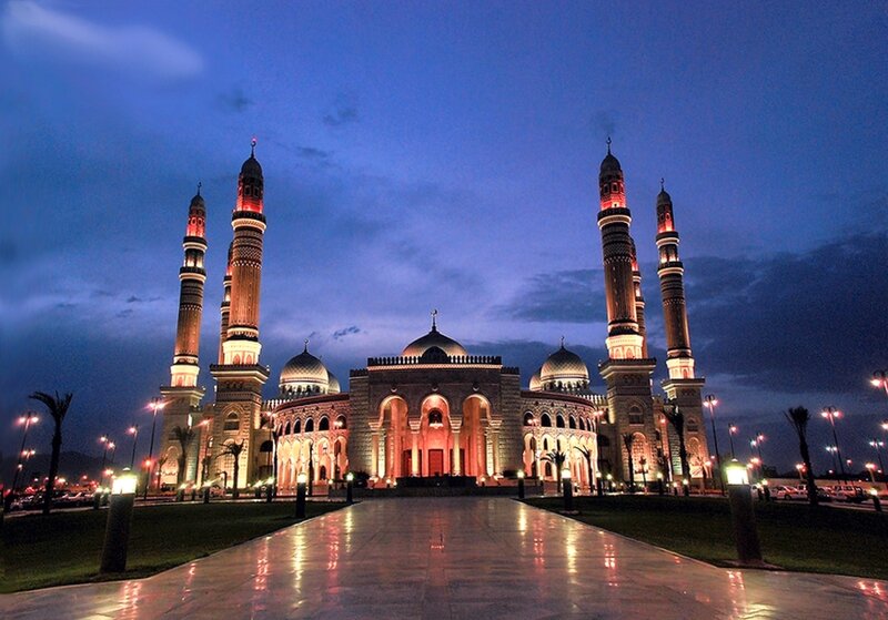 Mosque with Minarets — Blue, Serene, Night