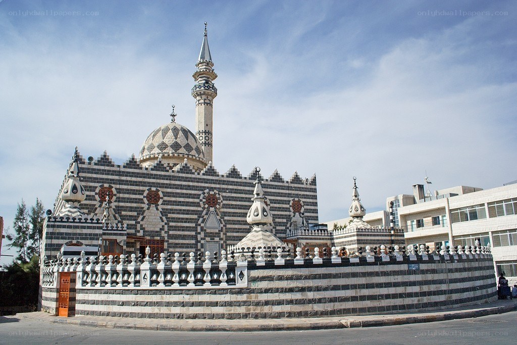 mosque with striped architecture