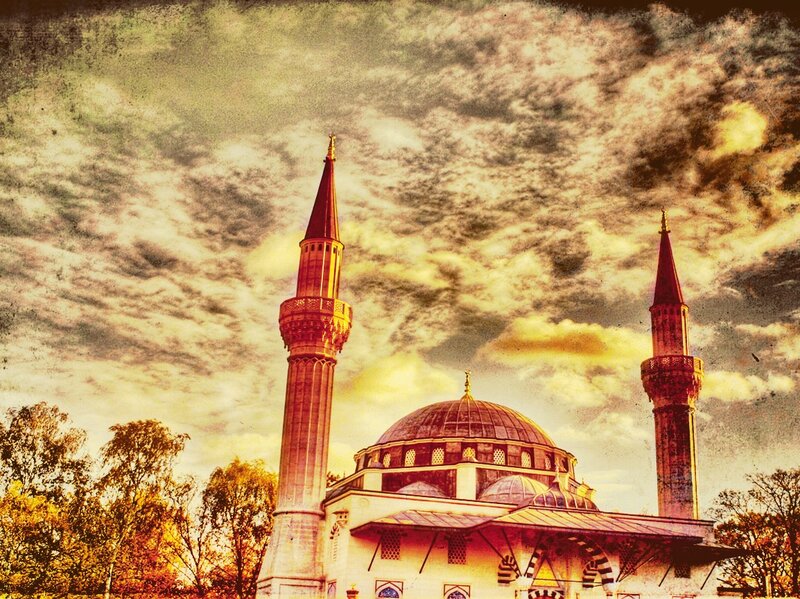 Mosque with Two Minarets — Yellow, Dramatic