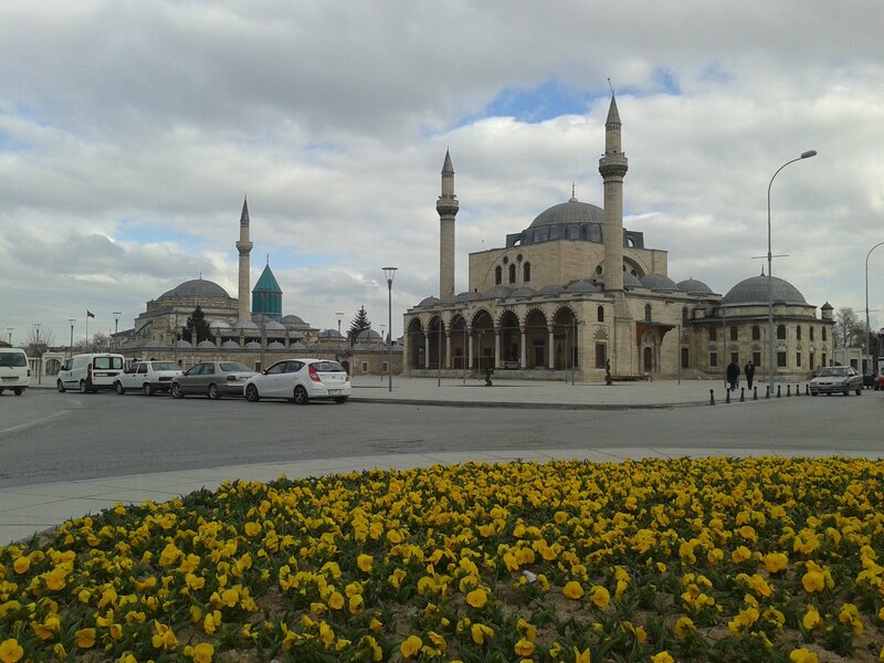 Mosque with yellow flowers