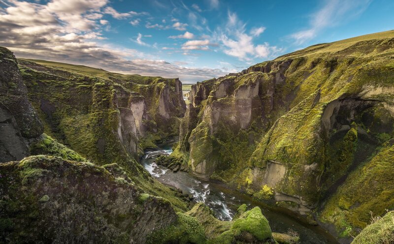 Moss-covered Canyon with River — Green