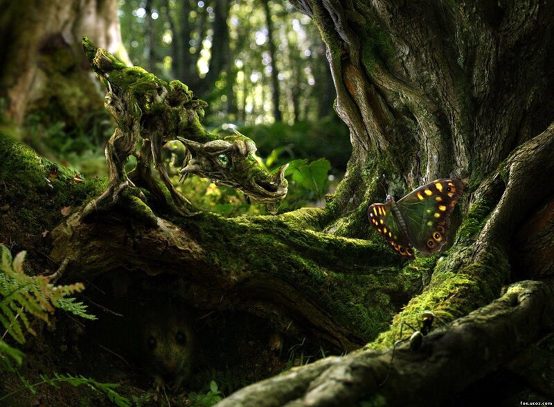 Moss-covered Dragon Sculpture