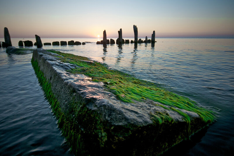 Moss-covered Pier at Sunset