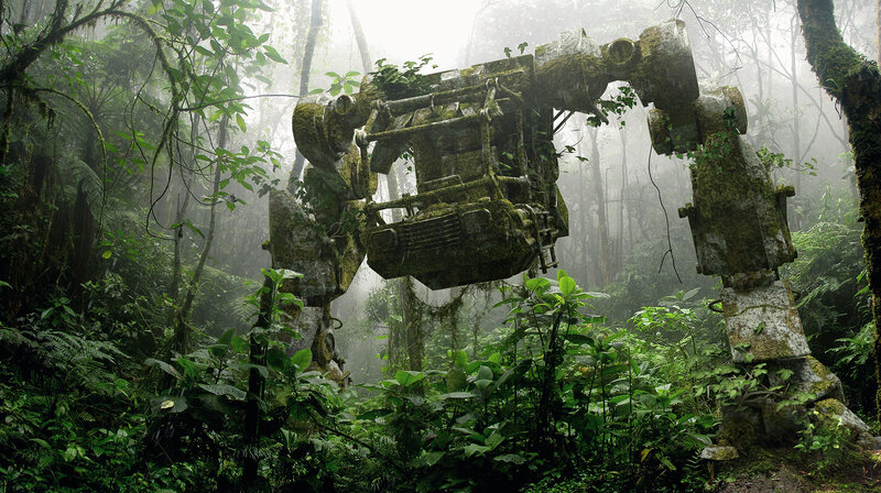 Moss-covered Robot in Jungle