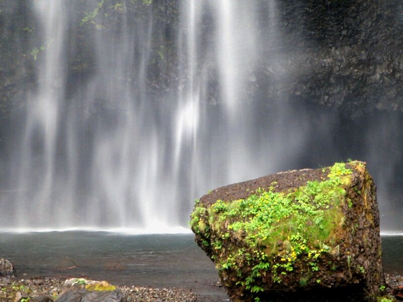 Moss-covered Rock at Waterfall