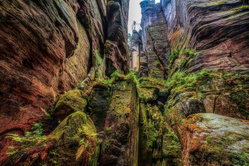 Moss-covered Rock Formations — Green, Dramatic, Photograph