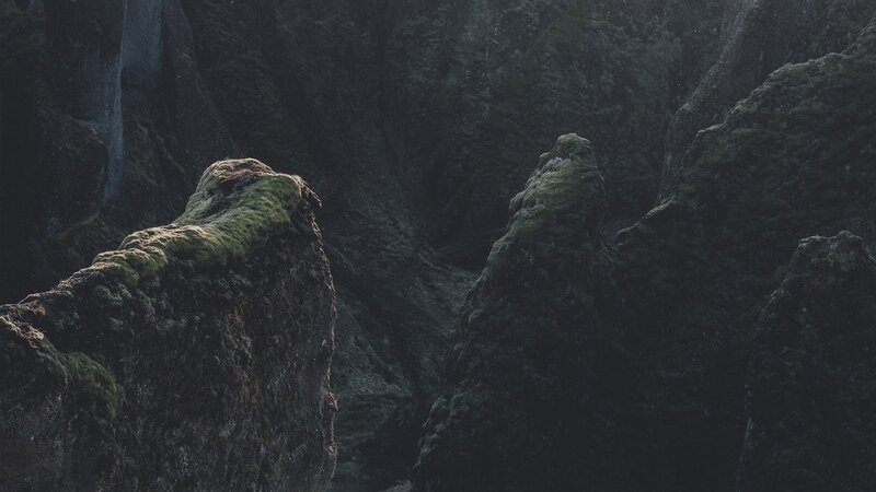 Moss-covered Rock Formations — Green, Dramatic