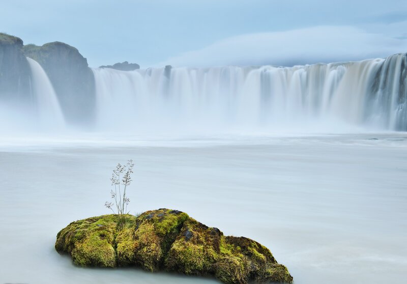 Moss-covered Rock in Waterfall