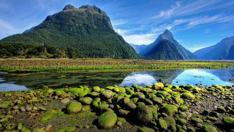 Moss-covered Rocks and Mountains