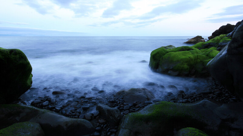 Moss-covered Rocks at Shore
