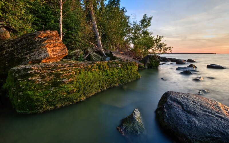 Moss-covered Rocks at Shoreline — Green