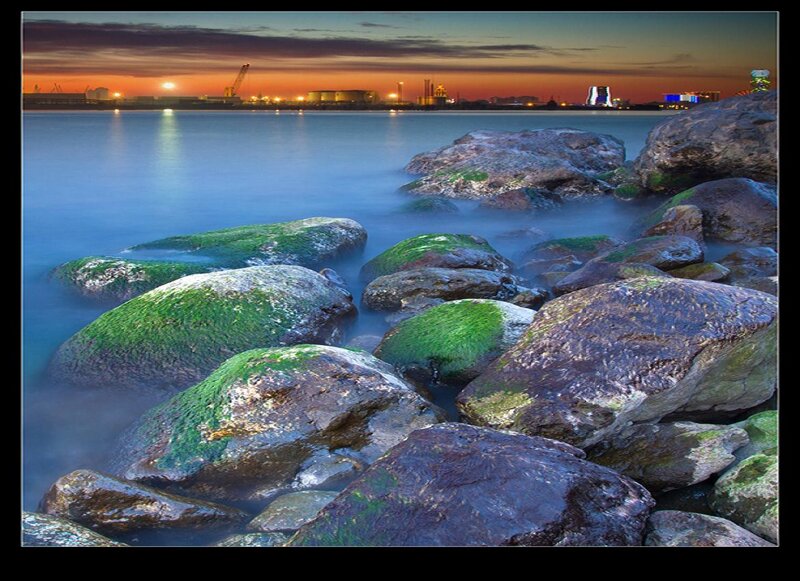 Moss-covered Rocks at Sunset — Green, Serene
