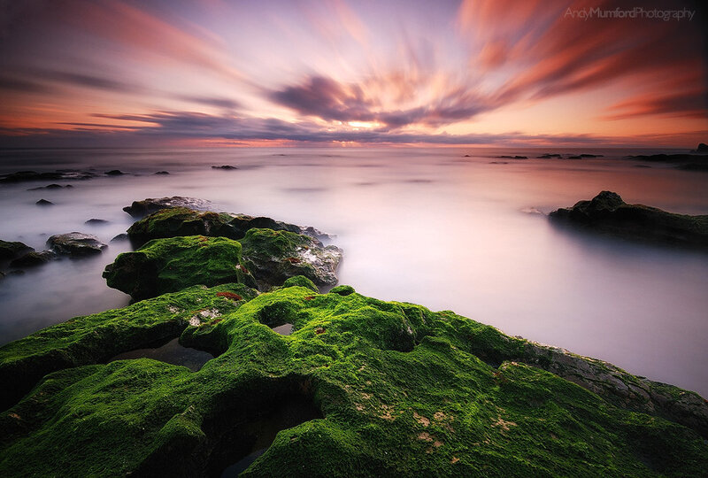 Moss-covered Rocks at Sunset — Green