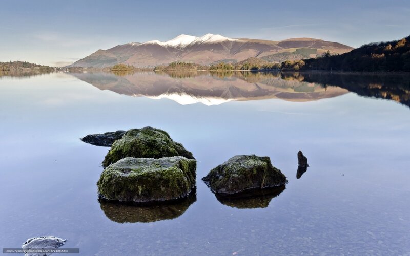 Moss-covered Rocks in Lake