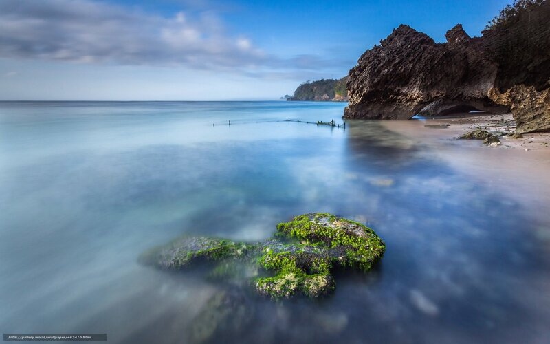 Moss-covered Rocks in Sea