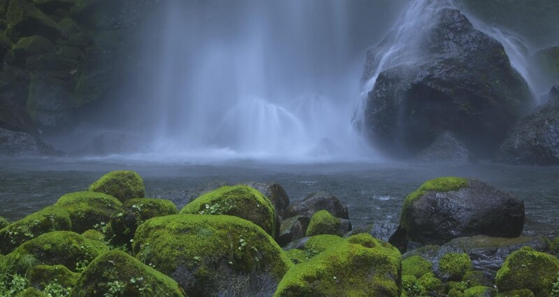 Moss-covered Rocks Waterfall — Green