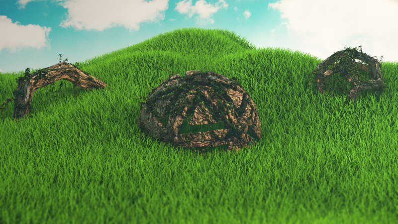 Moss-covered Stones in Grass — Green