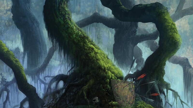 Moss-covered Tree Roots — Green, Mysterious, Digital Art
