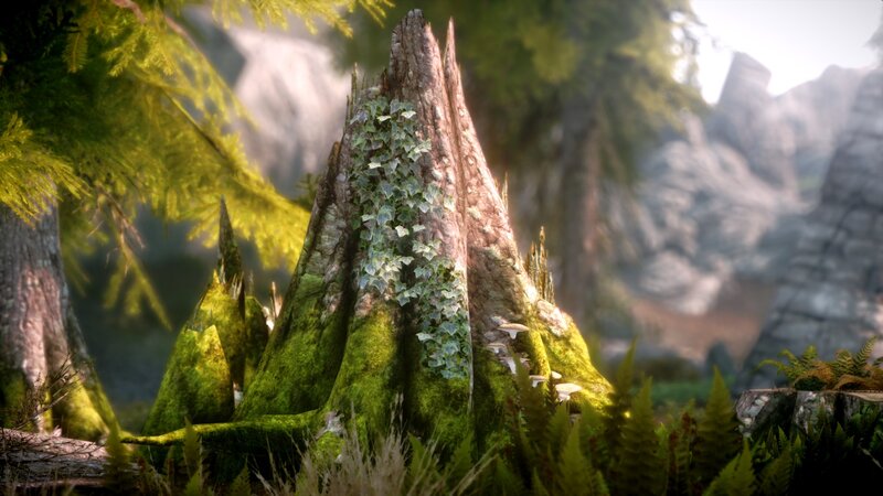 Moss-covered Tree Stump — Green, Serene, Afternoon, 3d Render
