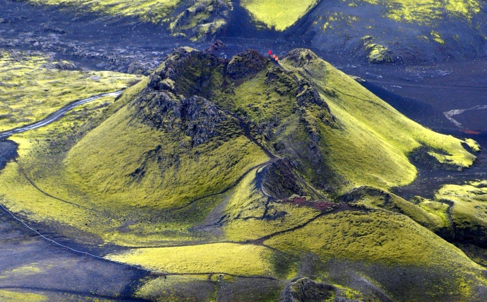 Moss-covered volcanic hills