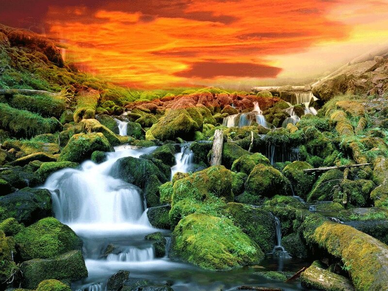 Moss-covered Waterfall — Green, Dramatic