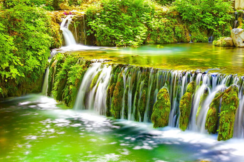 Moss-covered Waterfall — Green, Serene, Afternoon, Photograph, Stream, Trees