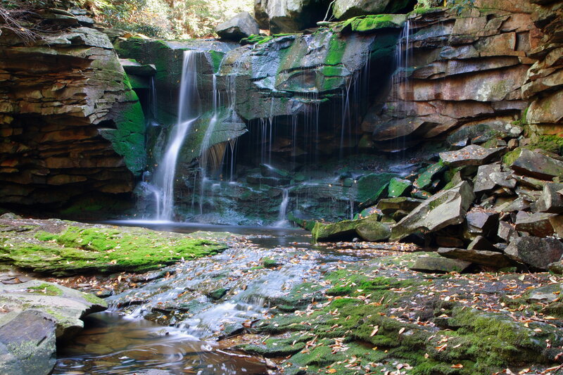 Moss-covered Waterfall — Green, Serene, Autumn, Photograph