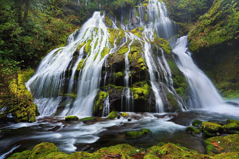 Moss-covered Waterfall — Green, Serene, Photograph, Forest, River