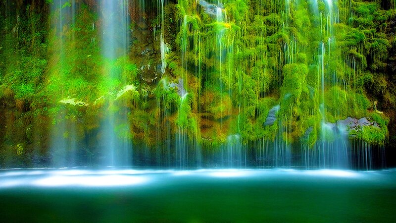 Moss-covered Waterfall — Green, Serene, Photograph, Pool