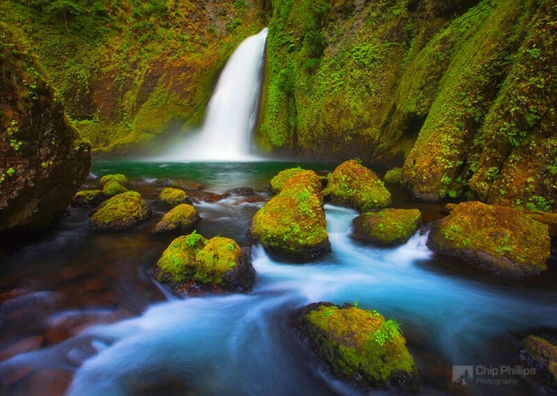 Moss-covered Waterfall — Green, Serene, Photograph, River, Rocks