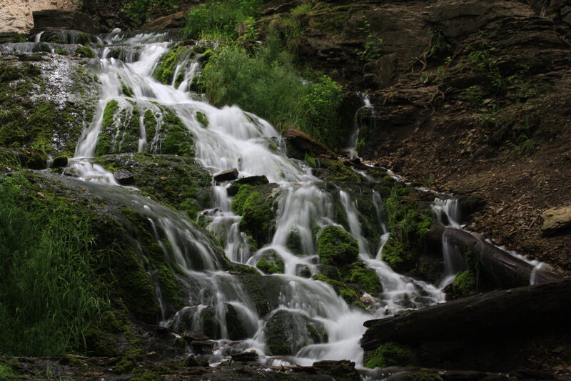 Moss-covered Waterfall — Green, Serene, Photograph, Rocks, Grass