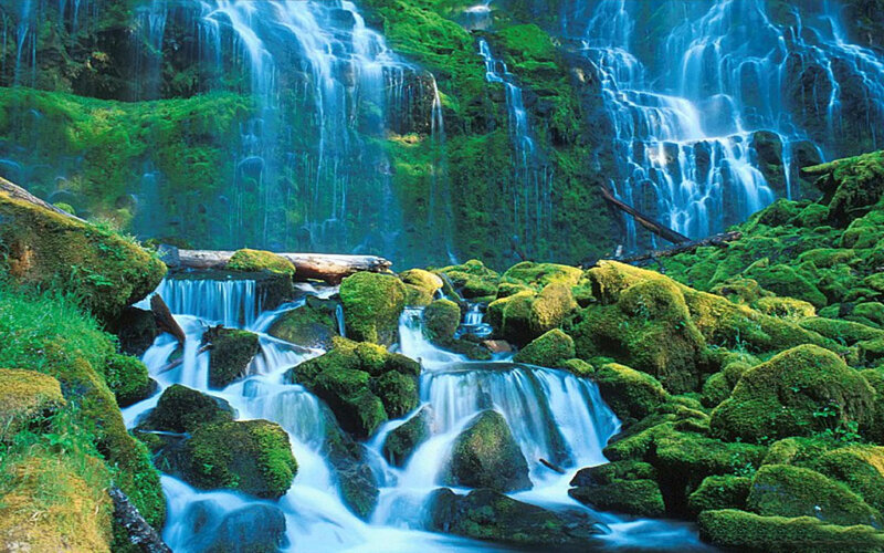 Moss-covered Waterfall — Green, Serene, Photograph, Rocks, Moss, Stream