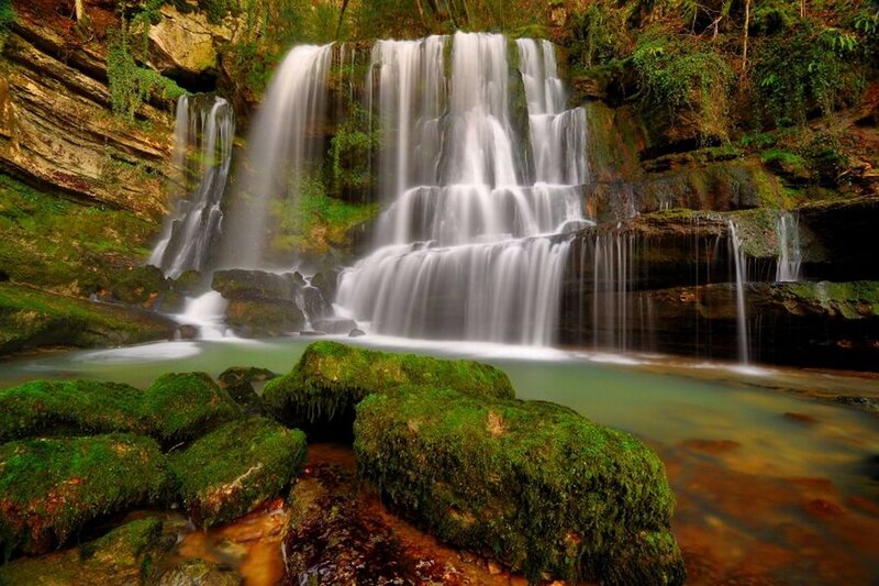 Moss-covered Waterfall — Green, Serene, Photograph, Rocks, Stream