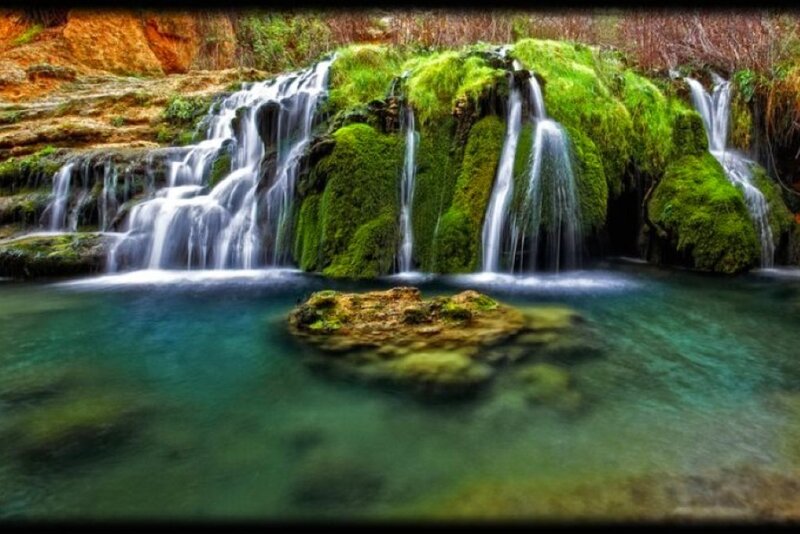 Moss-covered Waterfall — Green, Serene, Photograph