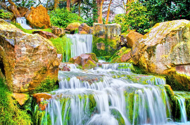 Moss-covered Waterfall — Green, Serene, Spring, Photograph, Rocks