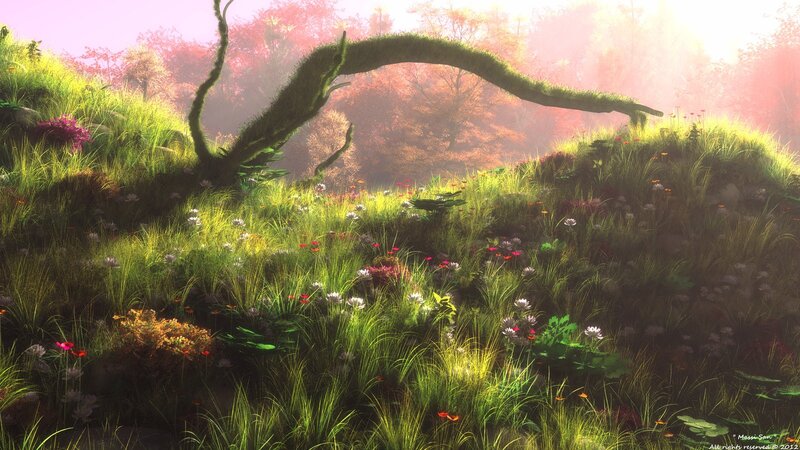 Mossy arch in a sunlit meadow