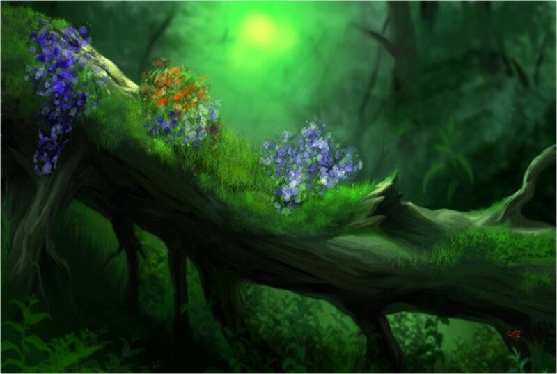 Mossy Branch with Flowers