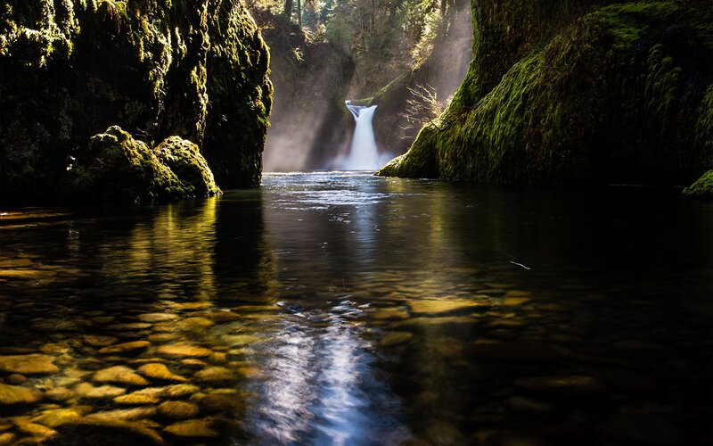 Mossy canyon waterfall