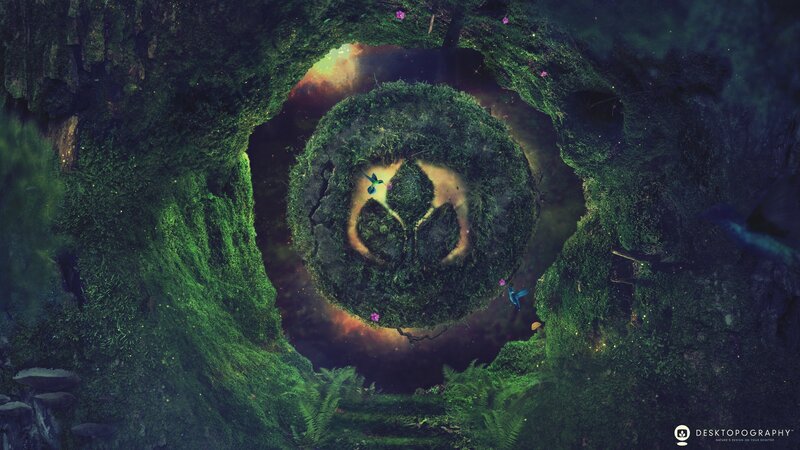 Mossy Cave with Floating Island — Green
